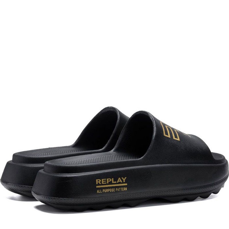 REPLAY μαύρη σαγιονάρα BRIXY PRINT Παπούτσια