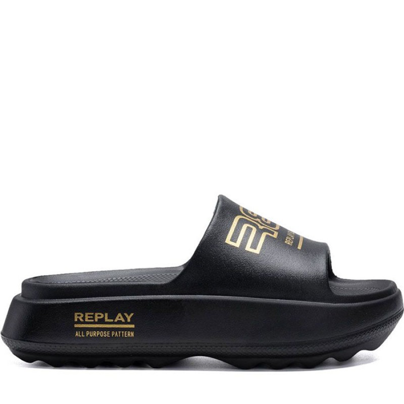 REPLAY μαύρη σαγιονάρα BRIXY PRINT Παπούτσια
