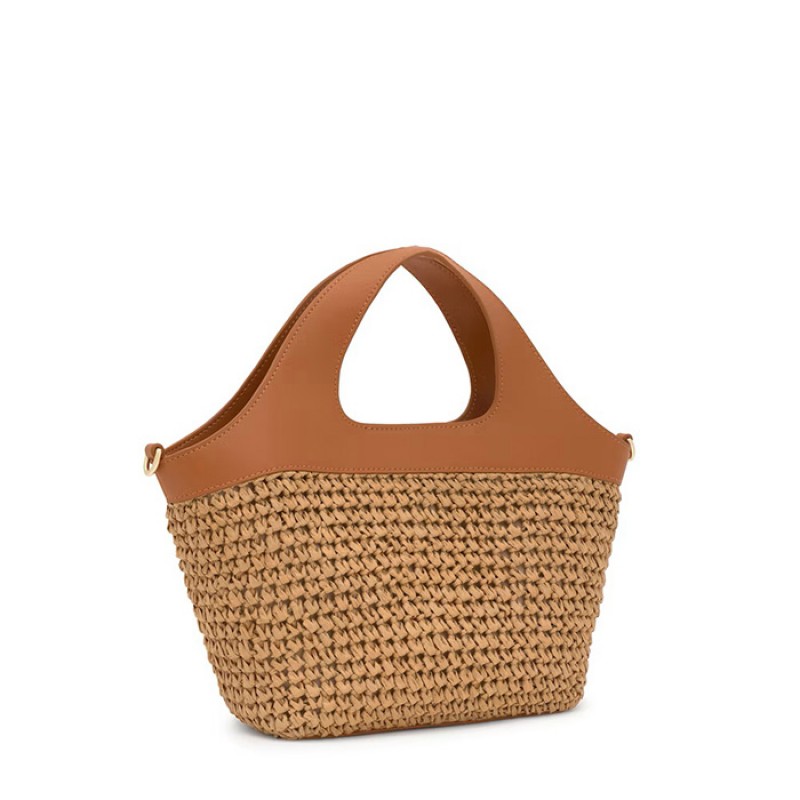 Medium-sized TOUS Lirio Rafia basket bag in camel color Bags