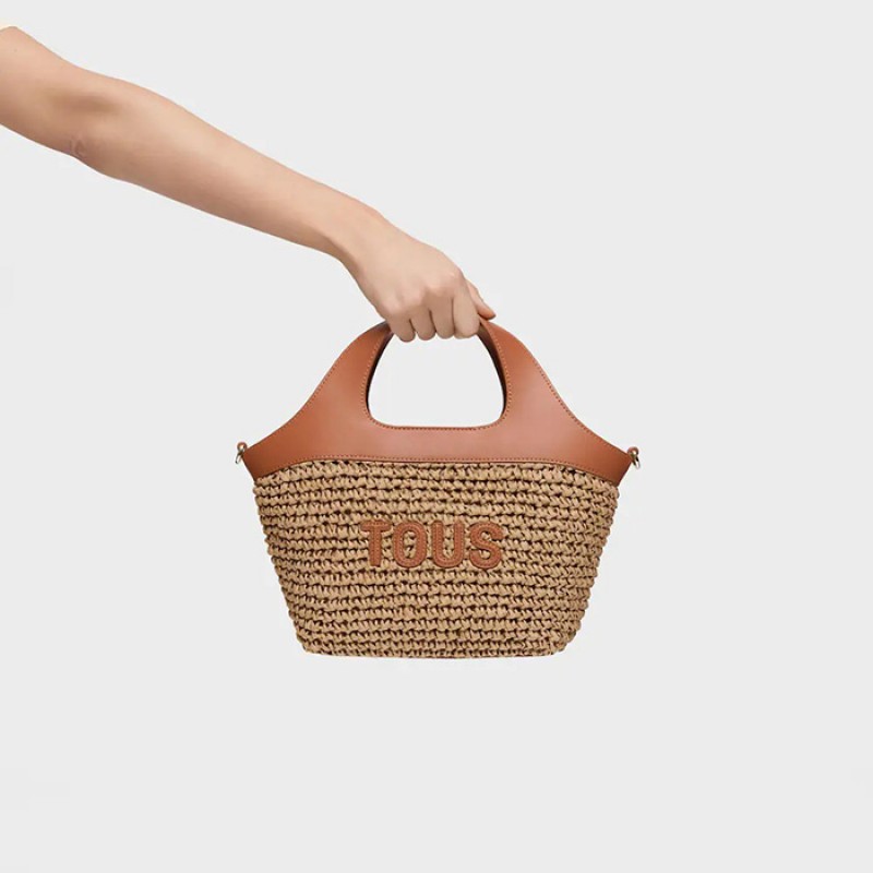 Medium-sized TOUS Lirio Rafia basket bag in camel color Bags