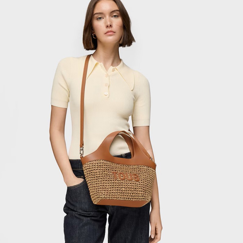 Medium-sized TOUS Lirio Rafia basket bag in camel color Bags